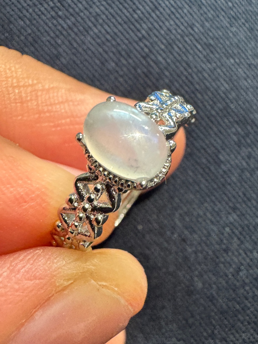 MOONSTONE natural Silver-Tone Ring adjustable size